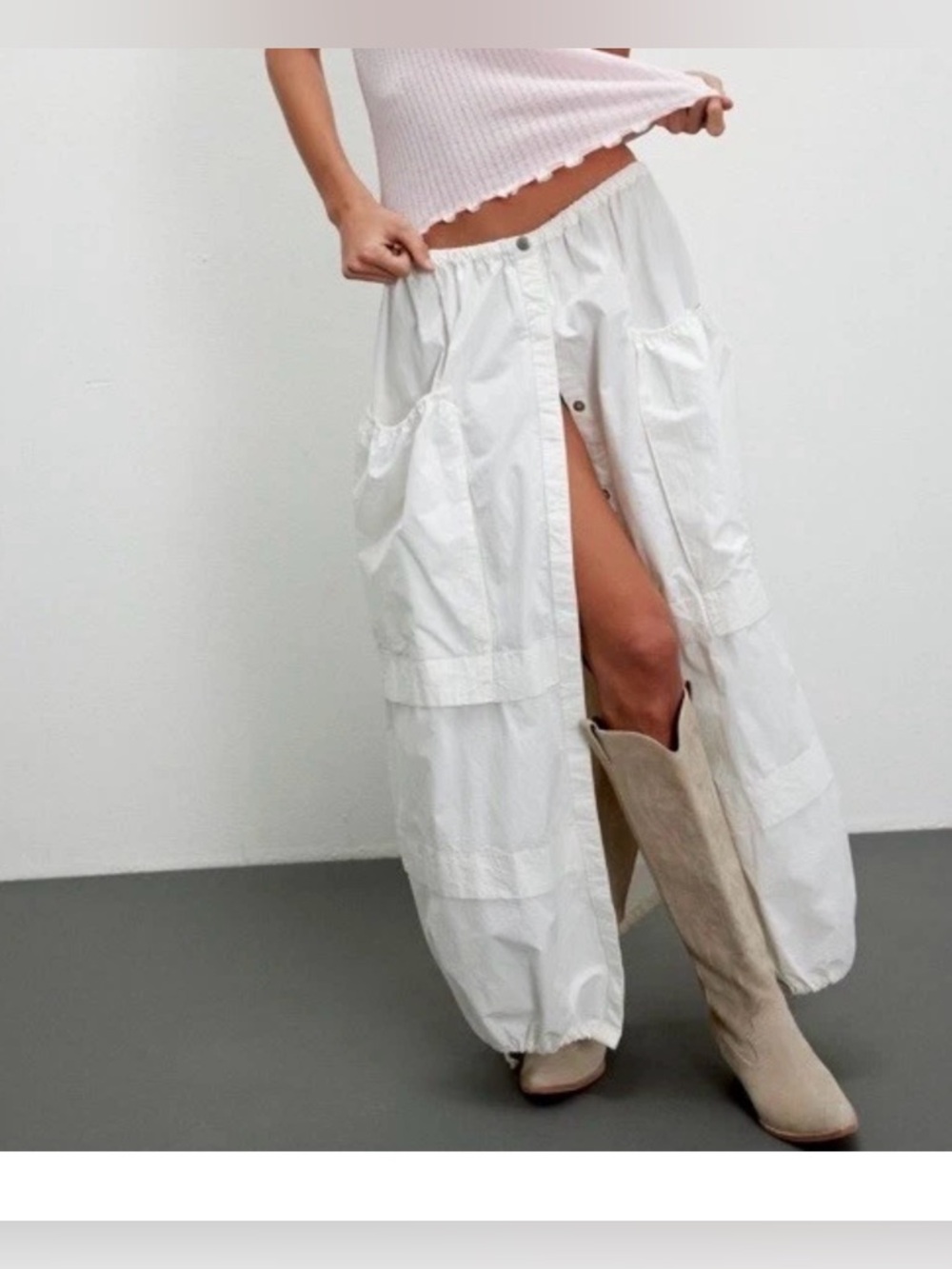 Free people Eloise white cargo parachute maxi skirt